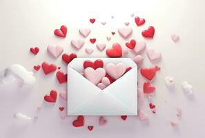 AI generated Envelope with a heart on a pink background. 3d rendering For valentine day. Love photo