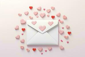 AI generated Envelope with a heart on a pink background. 3d rendering For valentine day. Love photo