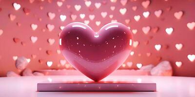 ai generado 3d hacer de un rosado antecedentes con un corazón y un podio para enamorado día amor concepto foto