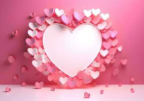 AI generated Paper hearts on white background with copy space for valentine day. 3D rendering. photo