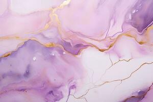 AI generated Abstract background of purple, gold and white marble liquid pattern with golden streaks photo