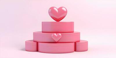 AI generated Valentine's day gift box with hearts, 3d render photo