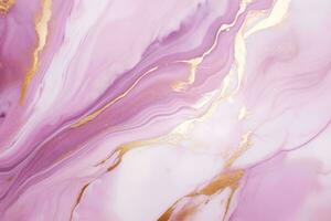 AI generated Abstract background of purple, gold and white marble liquid pattern with golden streaks photo