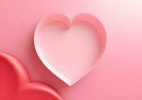 AI generated Valentines day background with pink hearts and heart frame. 3d rendering love photo