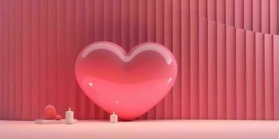 AI generated Pink interior with chest of drawers and pink hearts. 3D rendering For valentine day photo