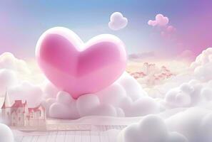 AI generated Valentines day background with pink hearts and heart frame. 3d rendering love photo