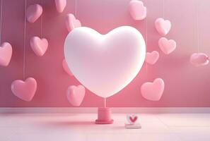 AI generated Valentines day background with pink hearts and heart frame. 3d rendering love photo