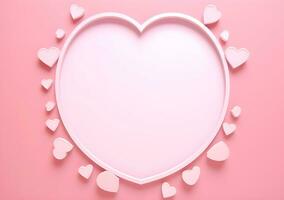 AI generated Valentines day background with pink hearts and heart frame. 3d rendering love photo