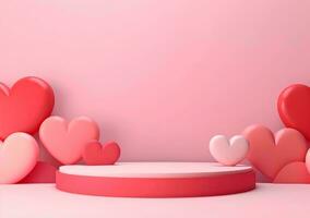 AI generated Valentines day background with pink hearts and heart frame. 3d rendering love photo