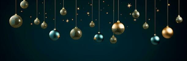 AI generated Christmas background with golden and blue baubles photo