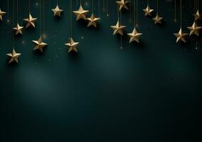AI generated Christmas background with fir branches and red stars. Top view. 3d render photo