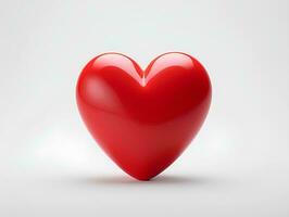 ai generado rojo corazón en un blanco antecedentes para enamorado día amor concepto. 3d representación, 3d ilustración. foto