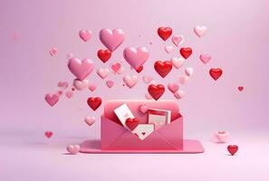 AI generated Envelope with a heart on a pink background. 3d rendering For valentine day. Love photo