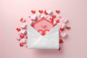 AI generated Envelope with a heart on a pink background. 3d rendering For valentine day. Love photo