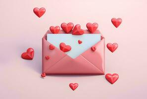 AI generated Envelope with a heart on a pink background. 3d rendering For valentine day. Love photo