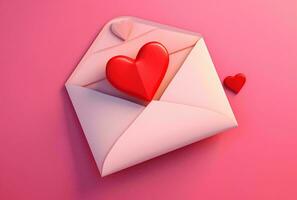 AI generated Envelope with a heart on a pink background. 3d rendering For valentine day. Love photo