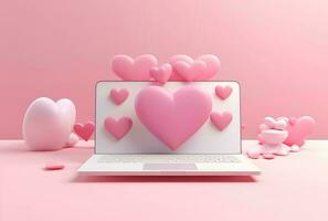 AI generated Envelope with a heart on a pink background. 3d rendering For valentine day. Love photo