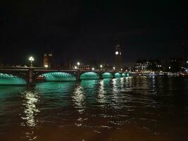 Houses of Parliament and Westminster Bridge at night in London photo