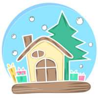 glass ball decorated with house, christmas tree and gift box png