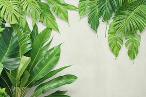 AI generated Empty wall background with tropical leaves. Pro Photo