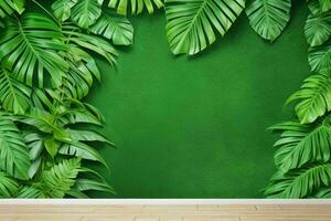 AI generated Empty wall background with tropical leaves. Pro Photo