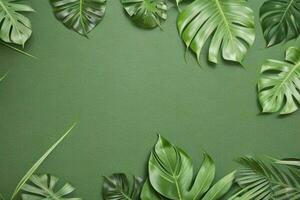 AI generated Empty wall background with tropical leaves. Pro Photo