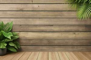 AI generated Empty wall background with tropical leaves photo