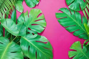 AI generated Empty wall background with tropical leaves photo