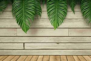 AI generated Empty wall background with tropical leaves photo