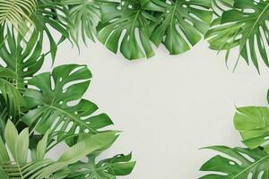 AI generated Empty wall background with tropical leaves photo