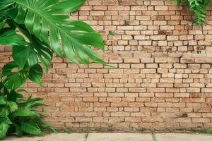 AI generated Empty wall background with tropical leaves photo