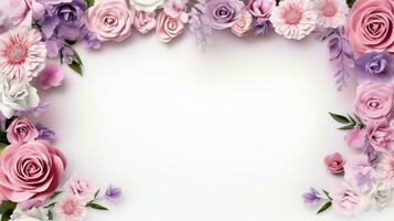 AI generated a white background with pink flowers and leaves photo