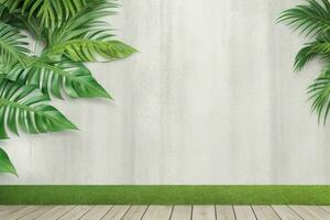 AI generated Empty wall background with tropical leaves. Pro Photo