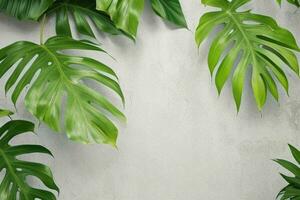 AI generated Empty wall background with tropical leaves. Pro Photo