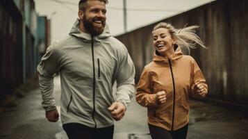 AI generated Young caucasian couple goes for a run photo