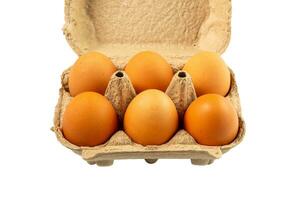 seis huevos en embalaje papel molde caja foto
