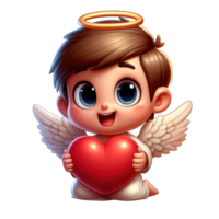 ai generado querubín Cupido con un corazón, pegatina png