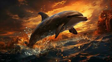 ai generado increíble delfín fondo de pantalla foto