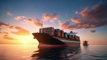 AI generated Close up Container ship on ocean Business logits photo