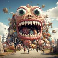 AI generated Giant 3D cartoon monster photo