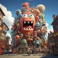 AI generated Giant 3D cartoon monster photo