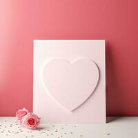 AI generated Valentines Day empty greeting card mockup style on pink background photo