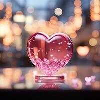 ai generado san valentin rosado vaso corazón en bokeh antecedentes foto