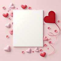 AI generated Valentines Day empty greeting card mockup style on pink background photo