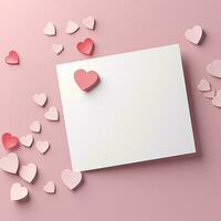 AI generated Valentines Day empty greeting card mockup style on pink background photo