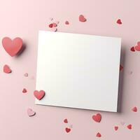 AI generated Valentines Day empty greeting card mockup style on pink background photo