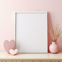 AI generated Valentines Day empty photo frame mockup style on pink background