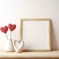 AI generated Valentines Day empty photo frame mockup style on pink background