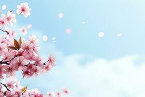 ai generado Cereza florecer sakura ramas en cielo bokeh antecedentes foto