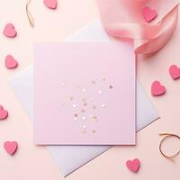 AI generated Valentines Day empty greeting card mockup style on pink background photo